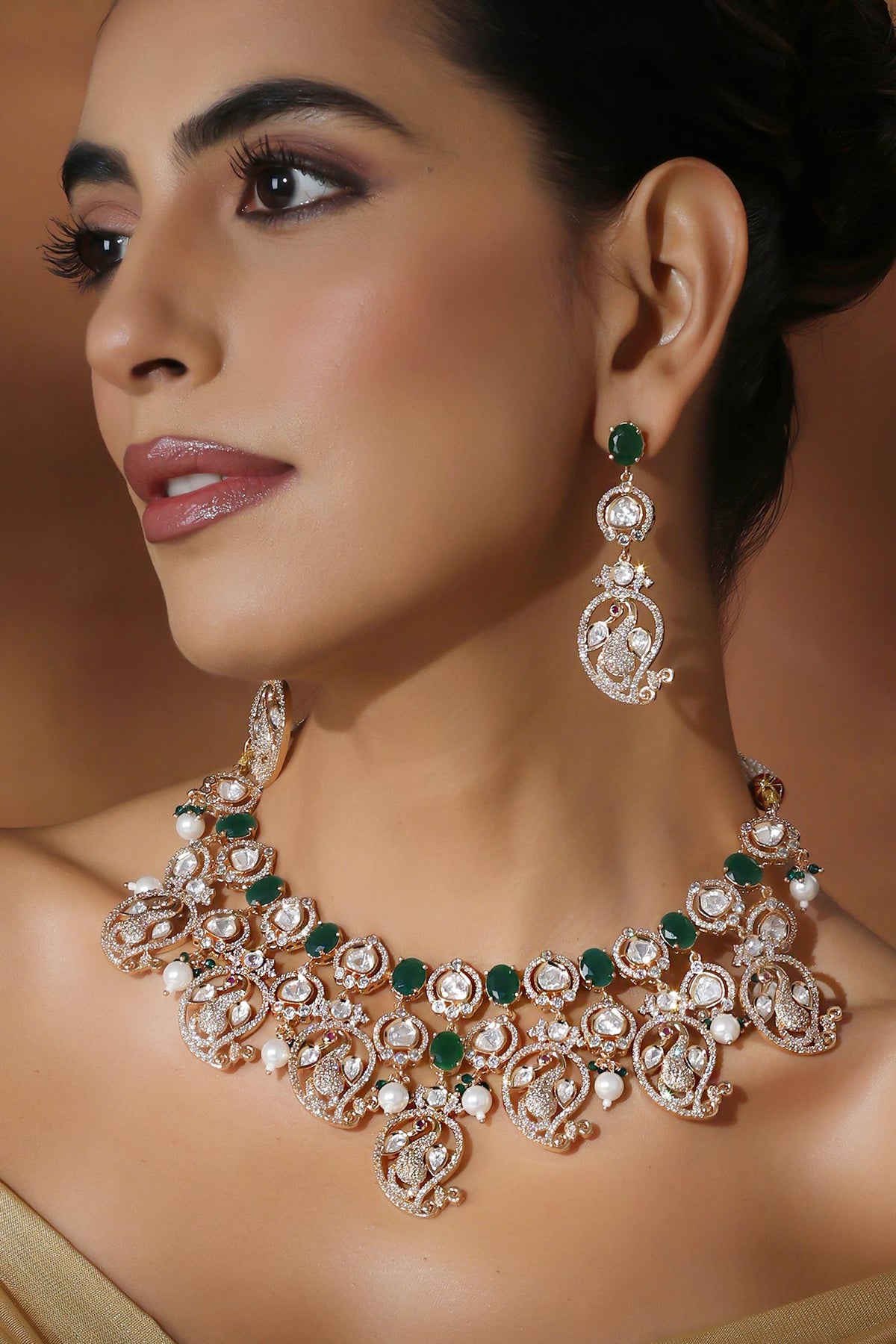 Rose Gold Polki & Stone Necklace Set 