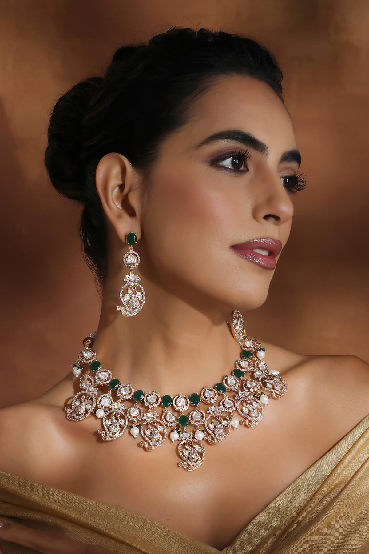 Rose Gold Polki & Stone Necklace Set 