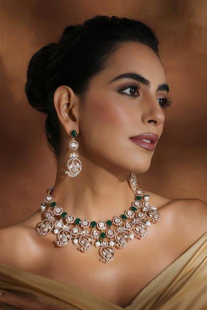 Rose Gold Polki & Stone Necklace Set 