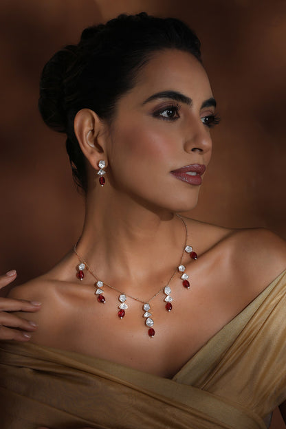 Polki Embellished Red Stone Necklace Set 