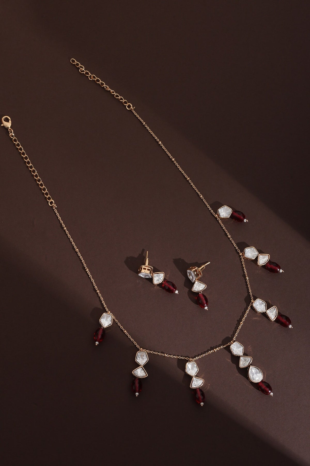 Polki Embellished Red Stone Necklace Set 