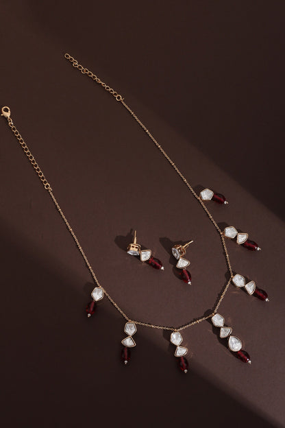 Polki Embellished Red Stone Necklace Set 