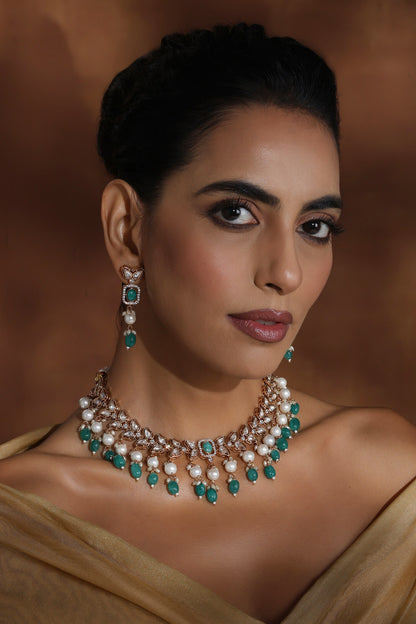 Rose Gold Polki Necklace Set 