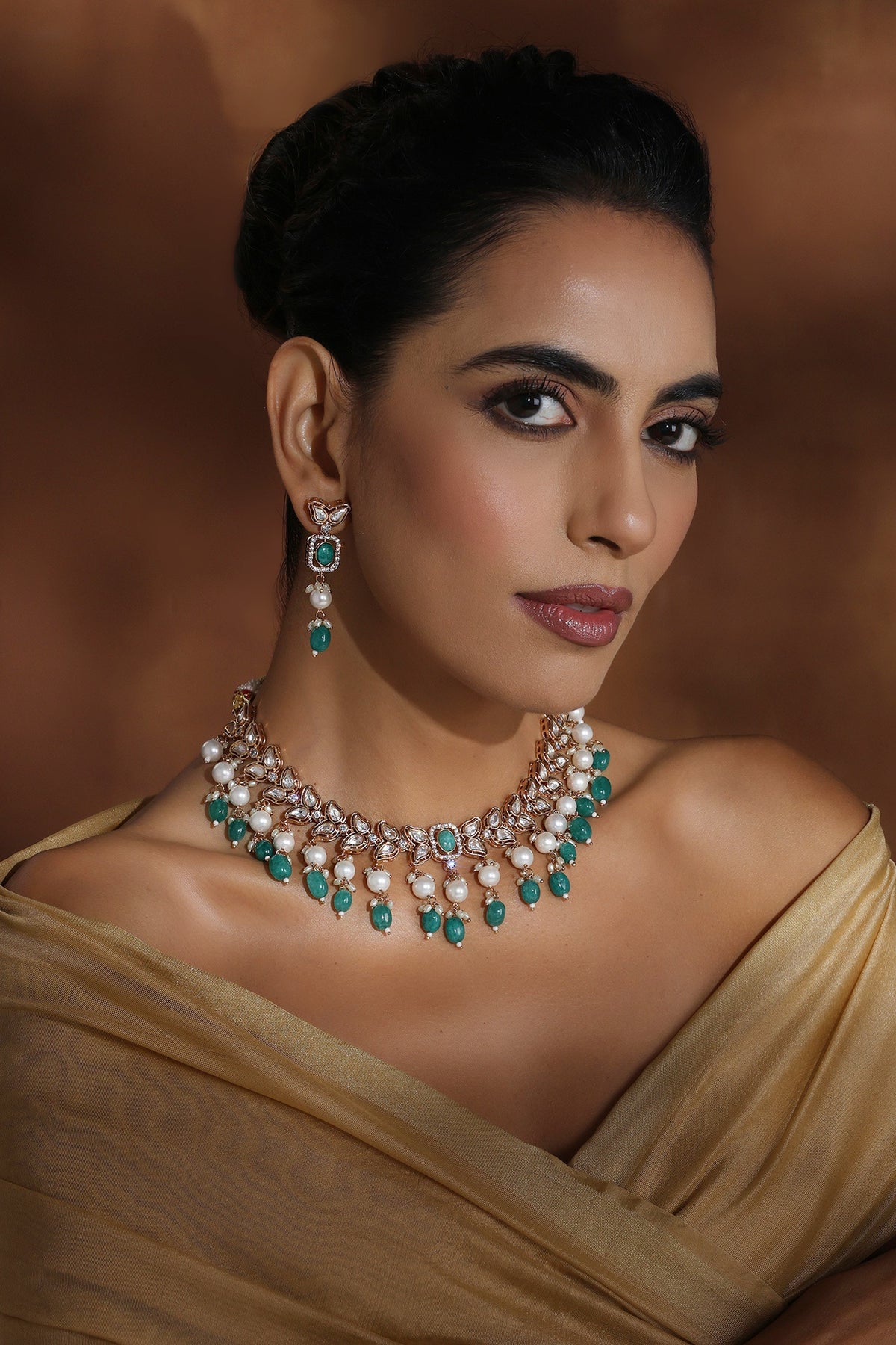 Rose Gold Polki Necklace Set 