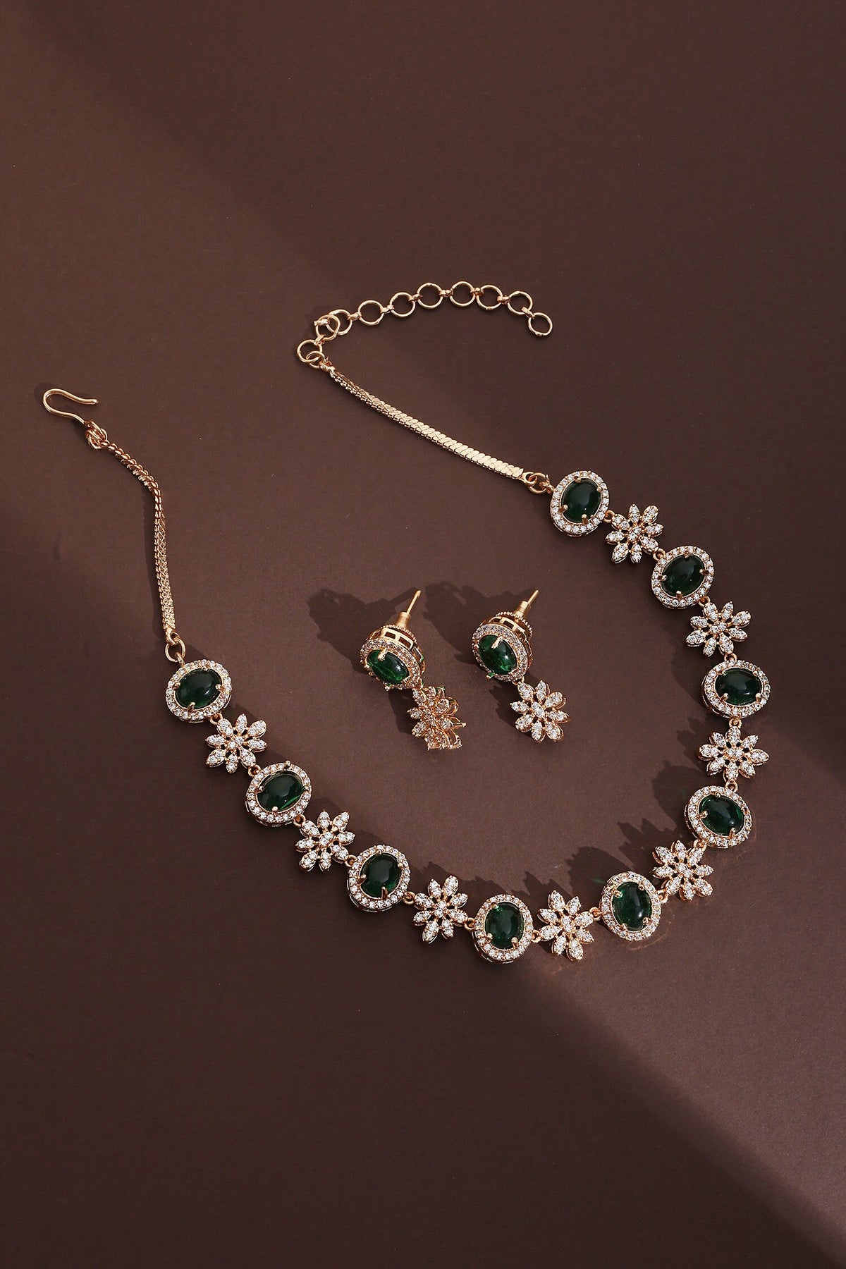 Cubic Zirconia Green Stone Necklace Set 