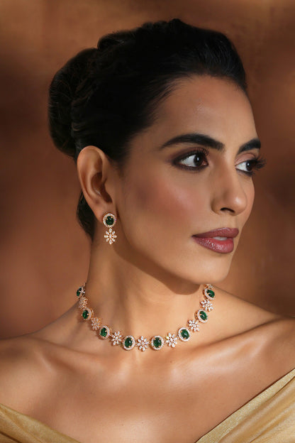 Cubic Zirconia Green Stone Necklace Set 