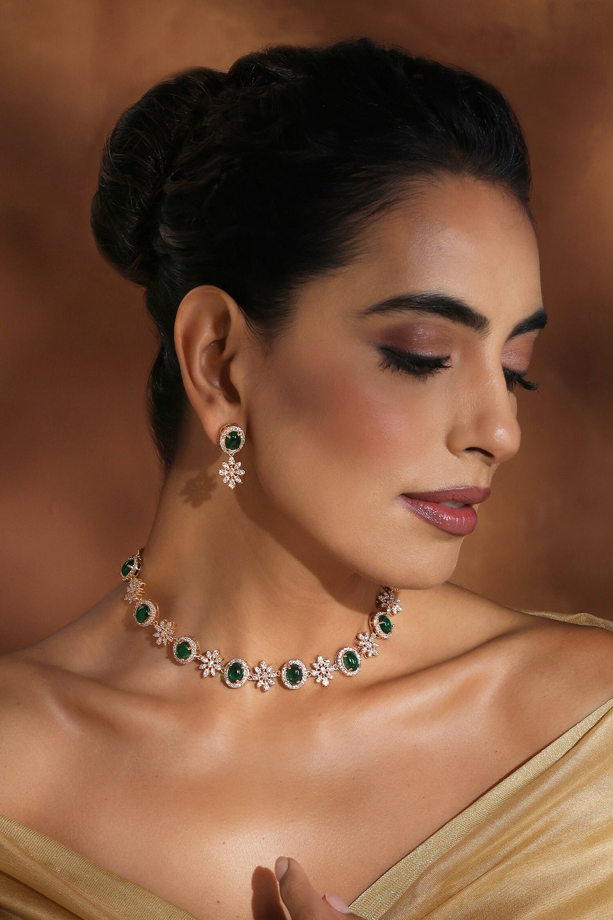Cubic Zirconia Green Stone Necklace Set 