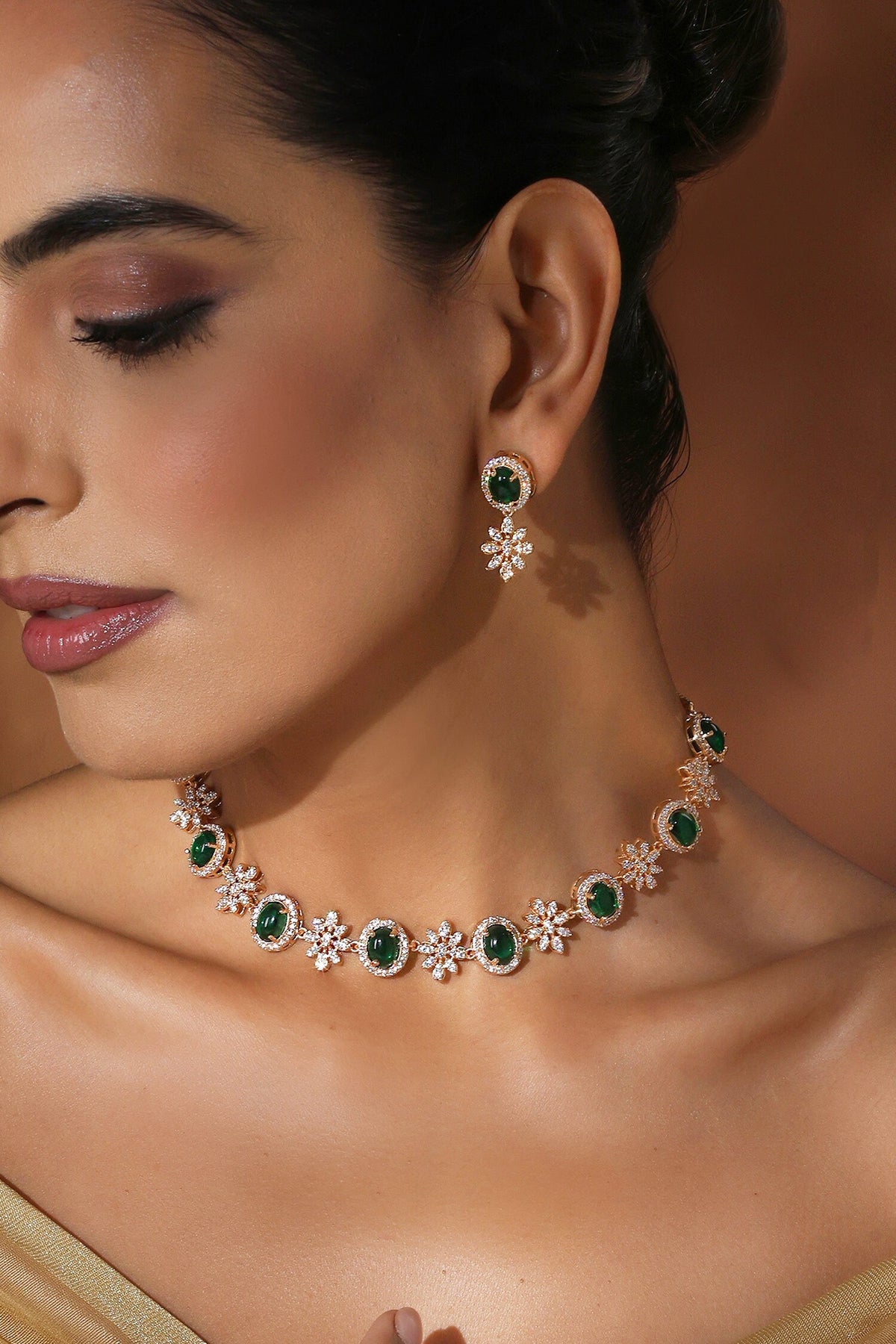 Cubic Zirconia Green Stone Necklace Set 