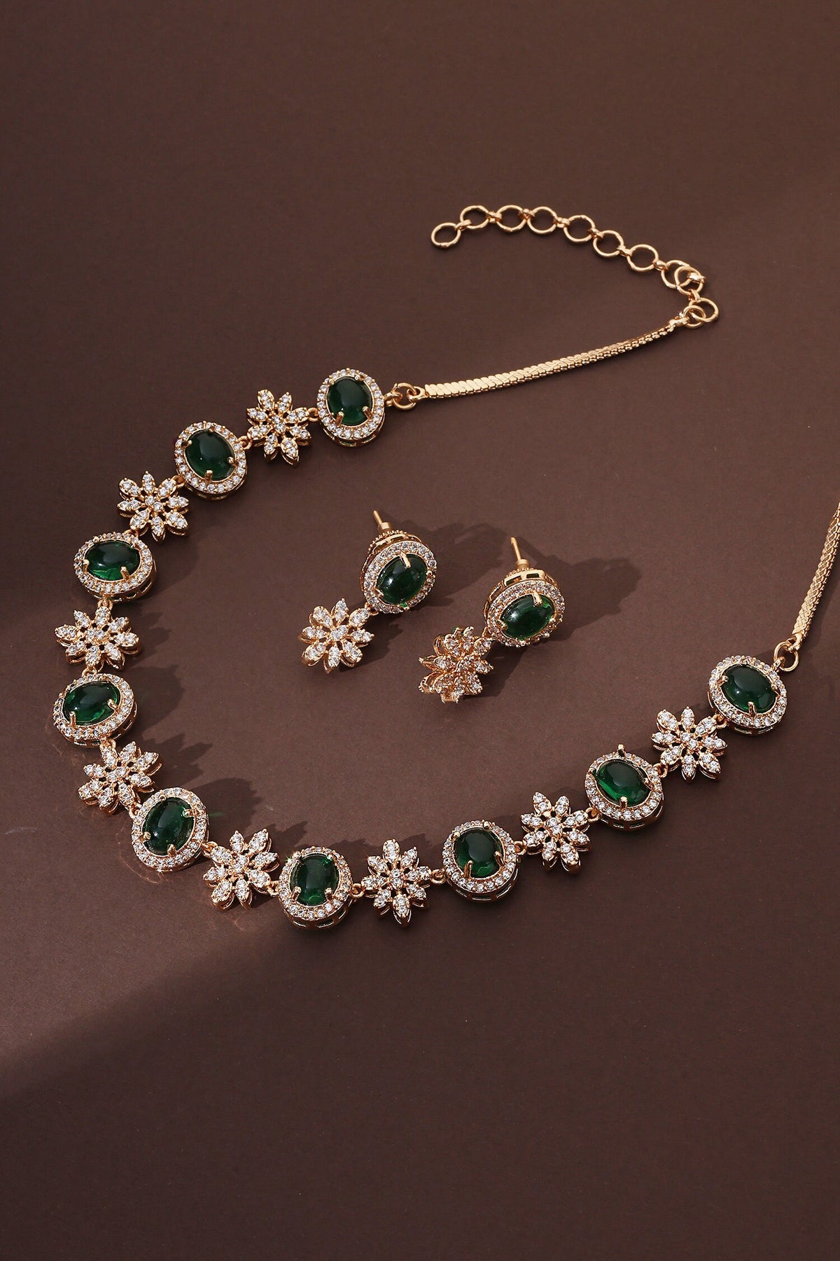 Cubic Zirconia Green Stone Necklace Set 