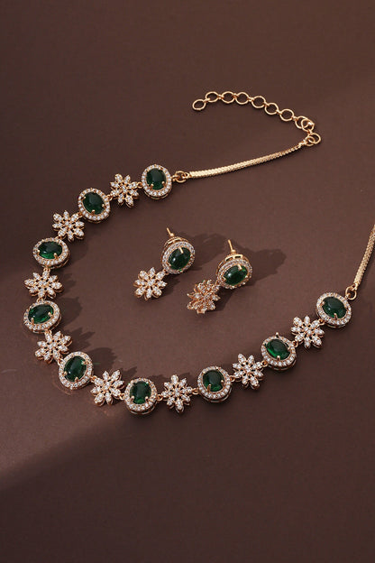 Cubic Zirconia Green Stone Necklace Set 