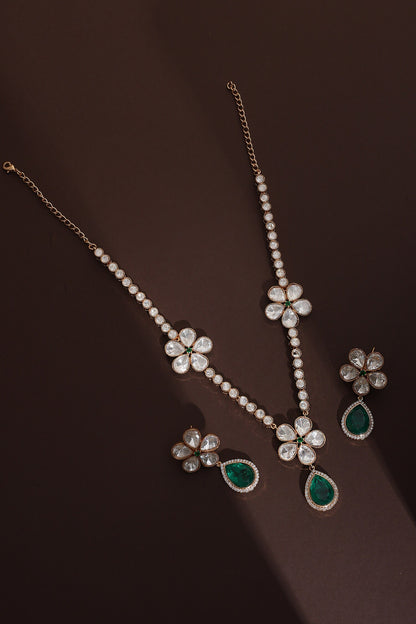 Polki Stone Floral Necklace Set 