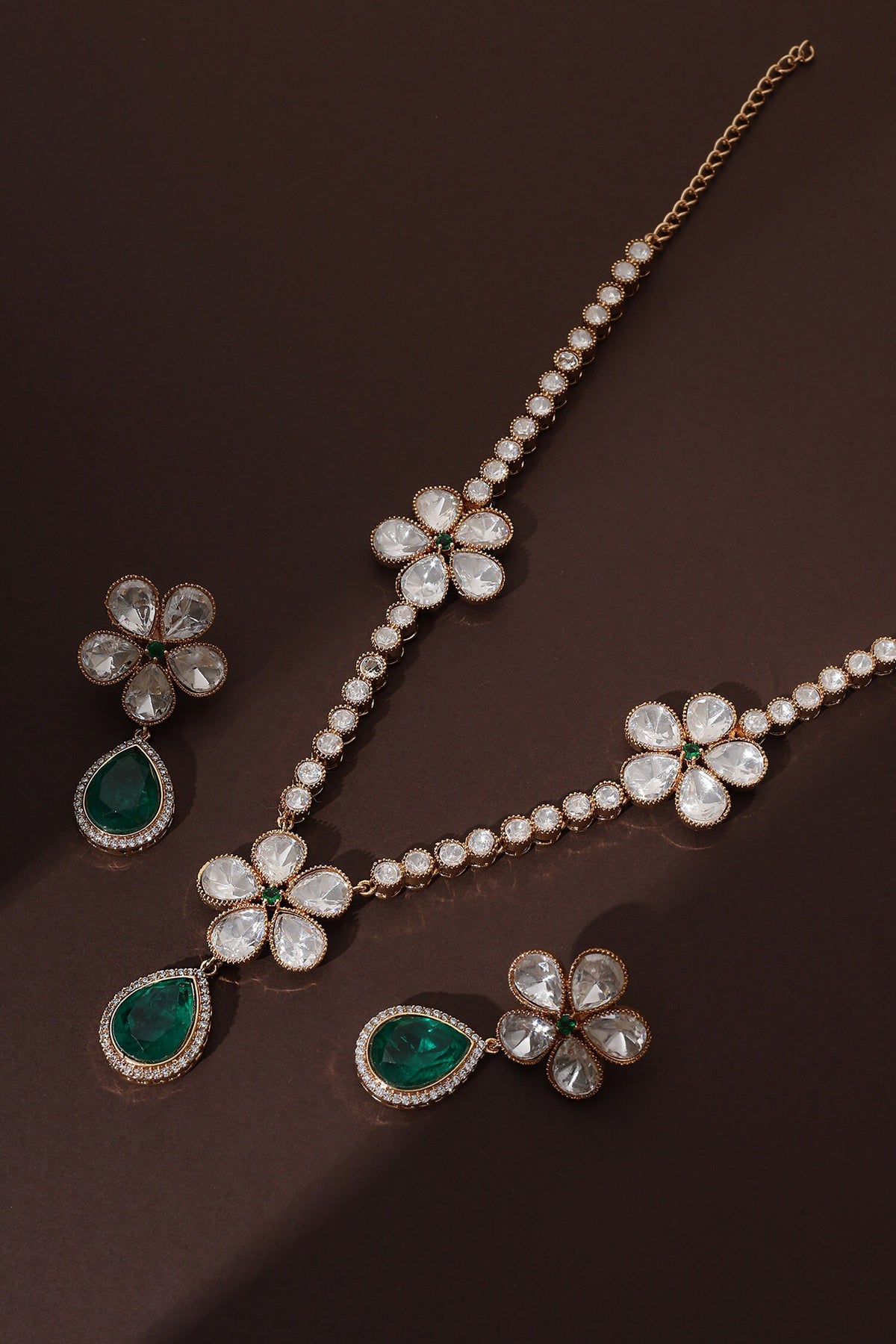 Polki Stone Floral Necklace Set 