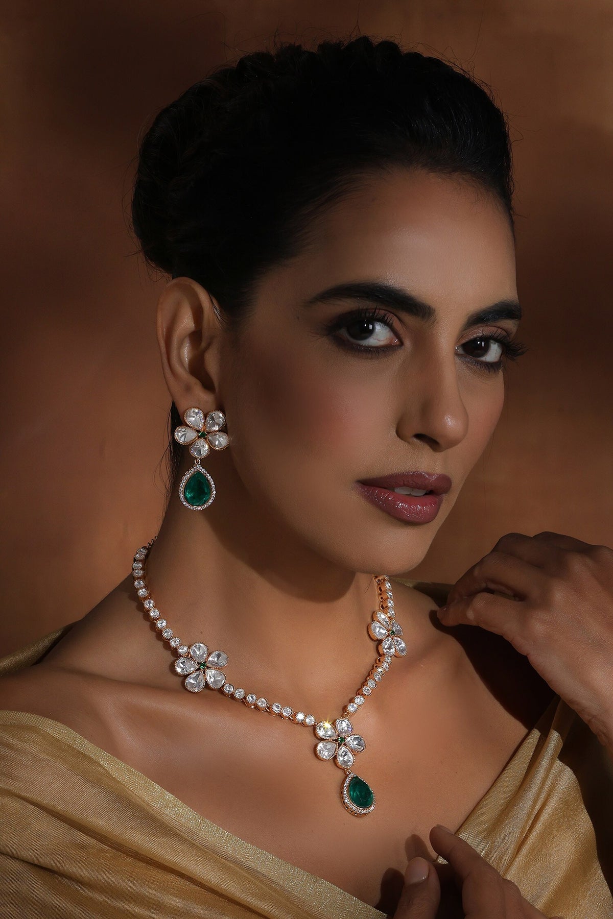 Polki Stone Floral Necklace Set 
