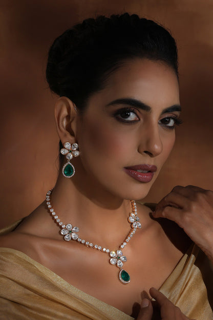 Polki Stone Floral Necklace Set 