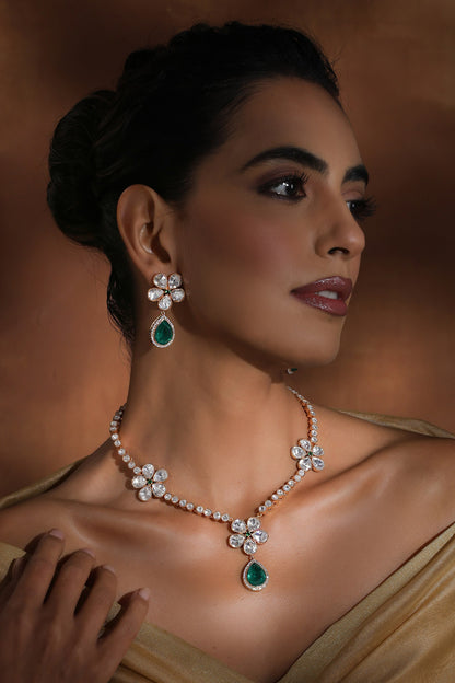 Polki Stone Floral Necklace Set 