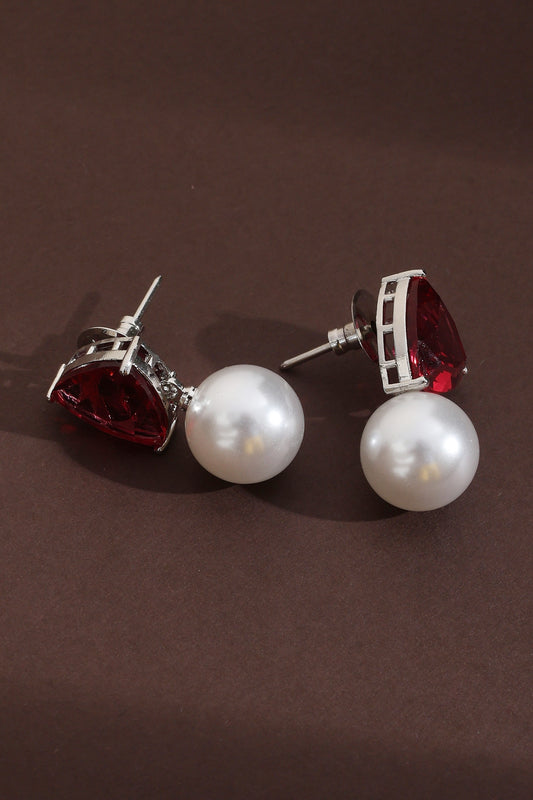 Rhodium Plated Pearl Drop Earrings 