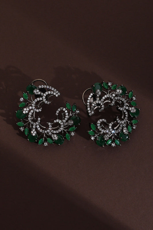 Cubic Zirconia Vine Half Hoop Earrings 