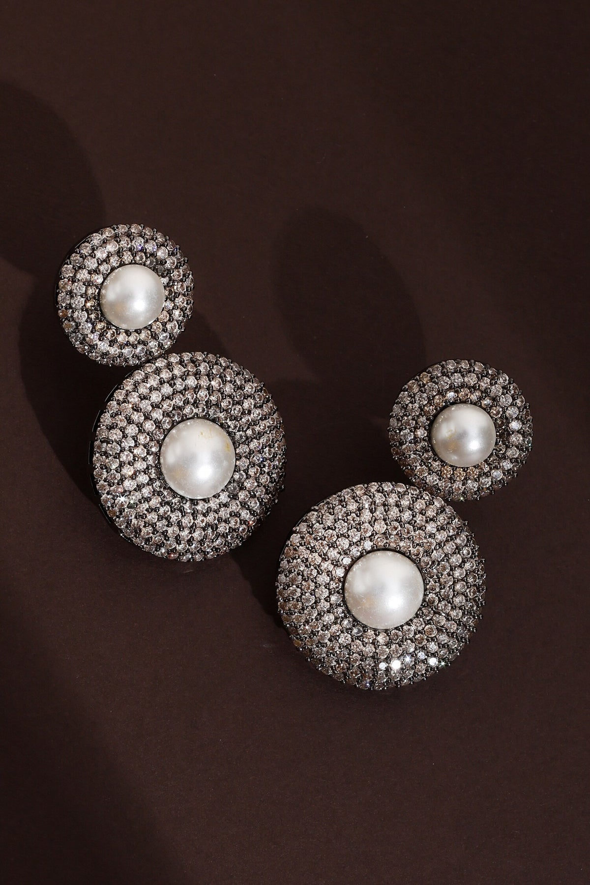 Rhodium Plated Round Drop Earrings 