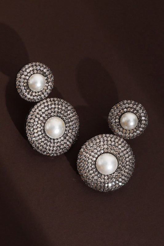 Rhodium Plated Round Drop Earrings 