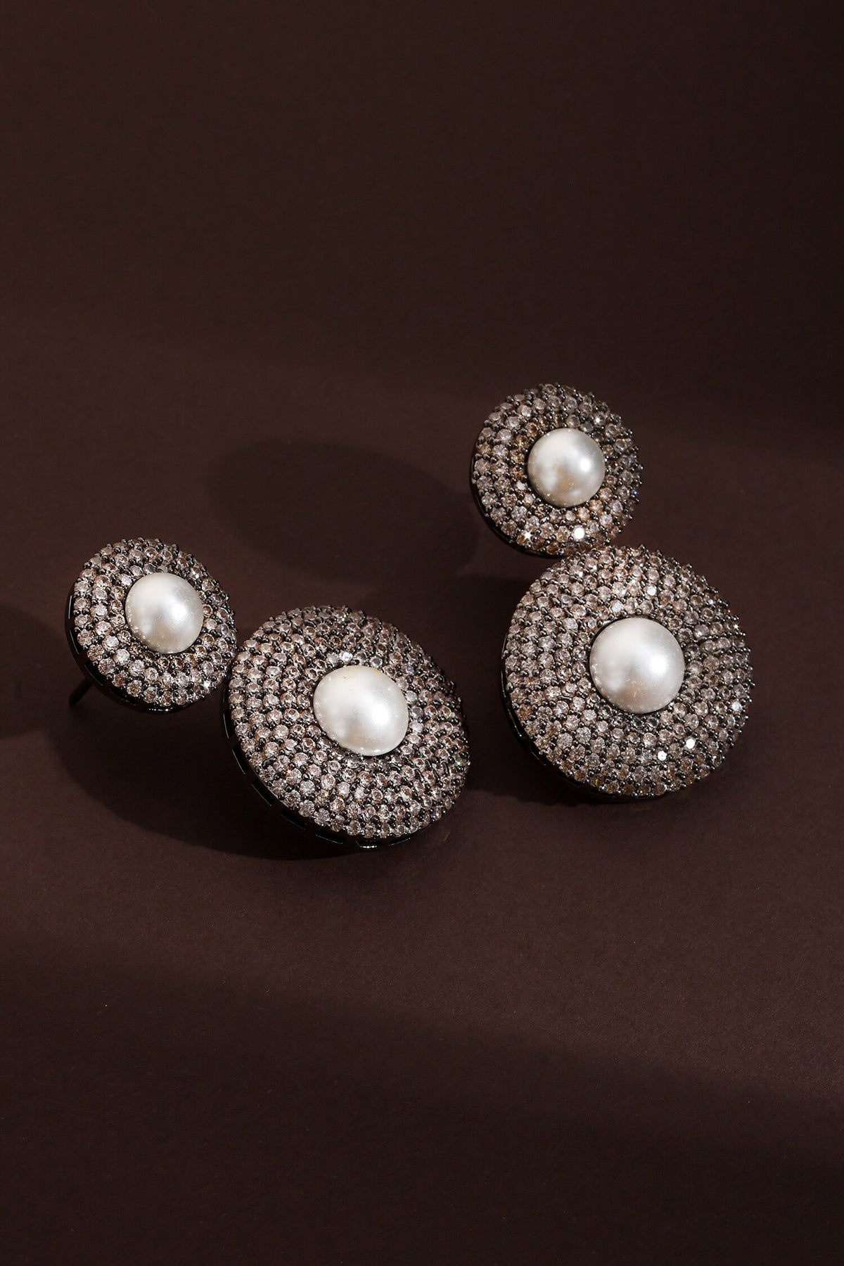 Rhodium Plated Round Drop Earrings 
