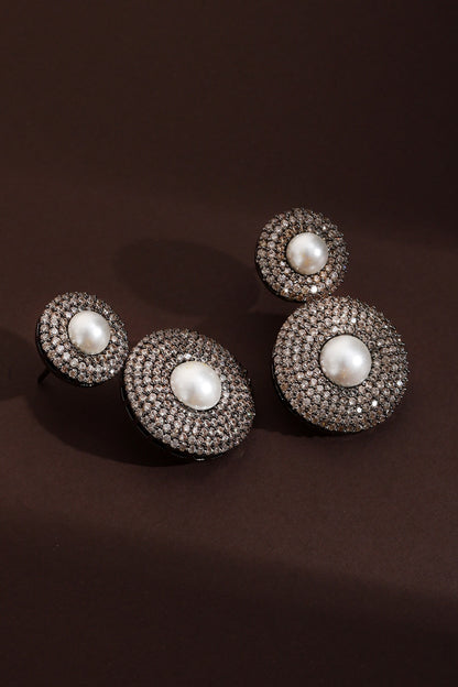 Rhodium Plated Round Drop Earrings 