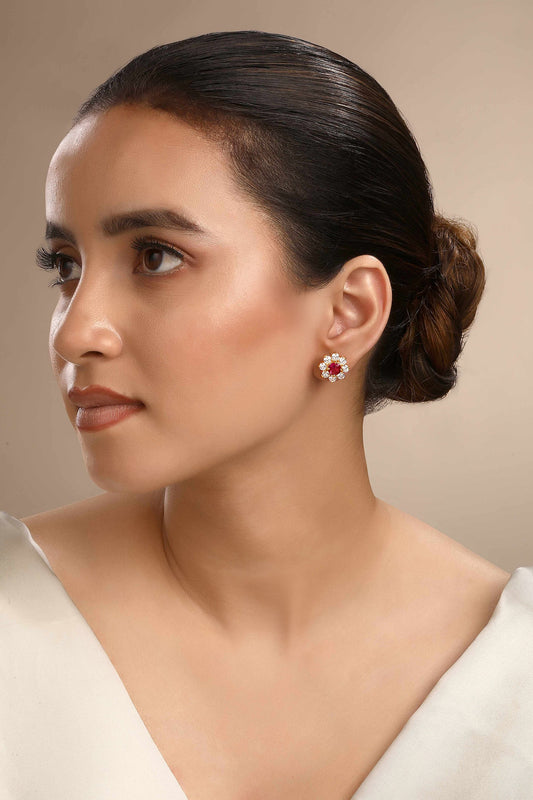 Rhodium Gold Plated Flower Stud Earrings 