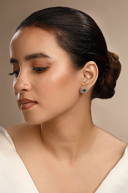 Cubic Zirconia & Faux Emerald Quad Studs 