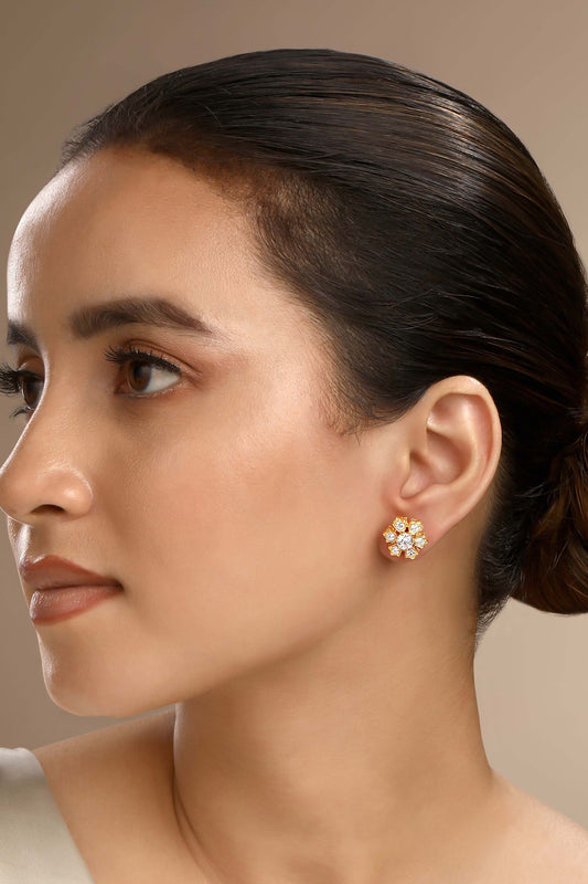 Floral Cubic Zirconia Stud Earrings 