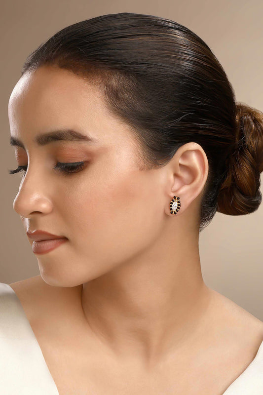 Cubic Zirconia & Bead Stud Earrings 