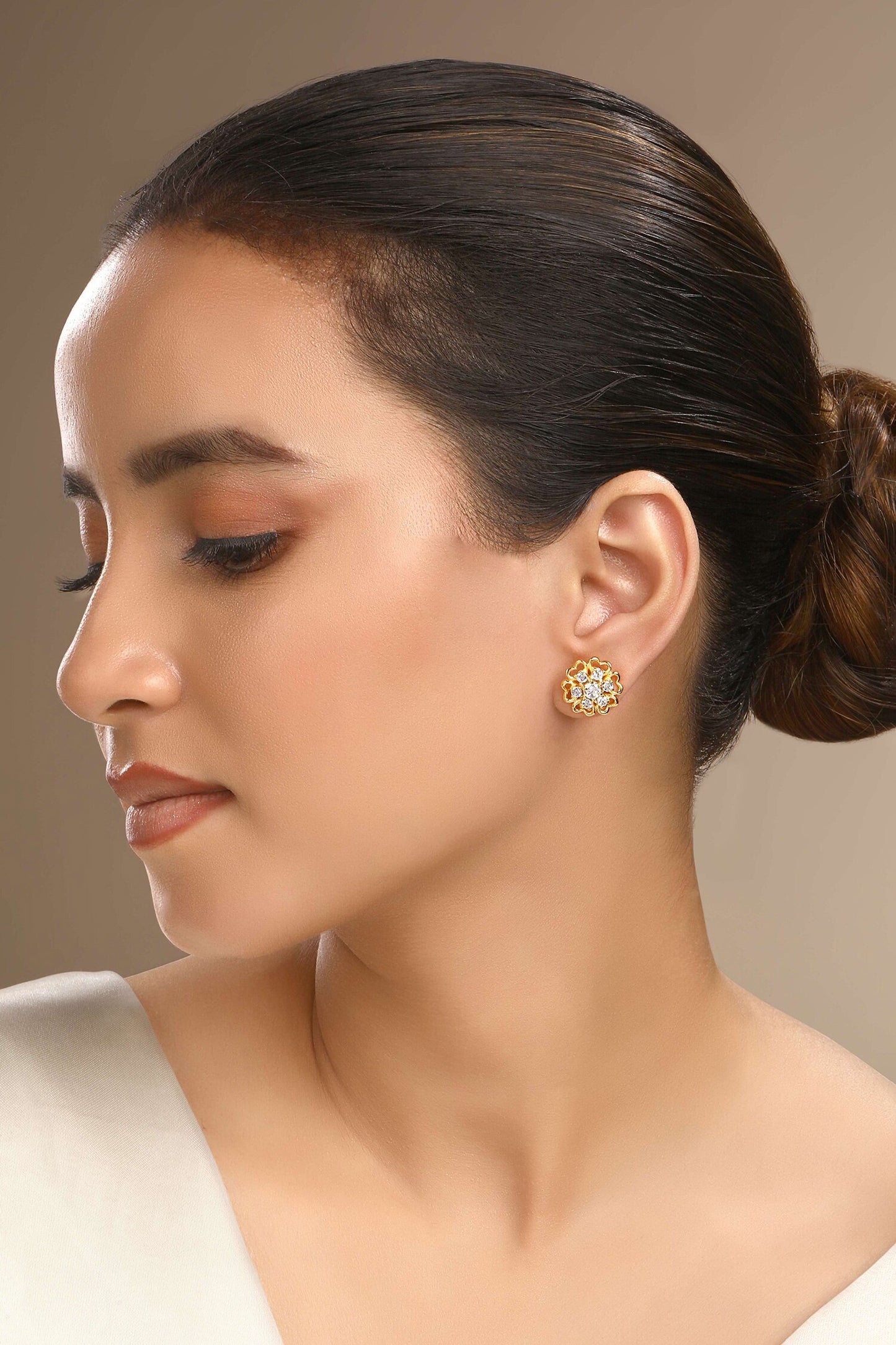 Floral Cubic Zirconia Stud Earrings 