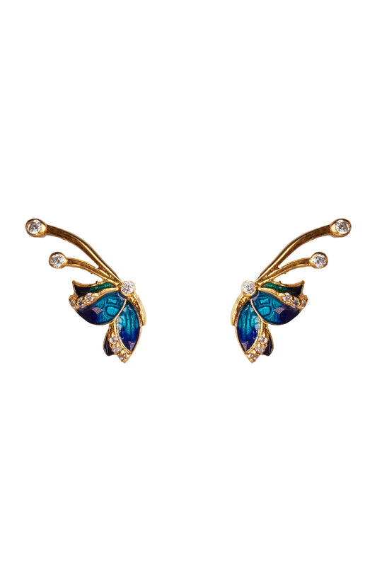 Blue Stone Cubic Zirconia Butterfly Studs 
