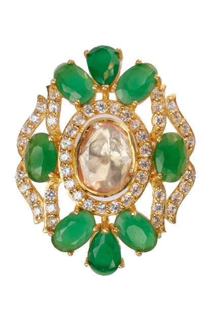 Green Stone Moissanite Polki Ring 
