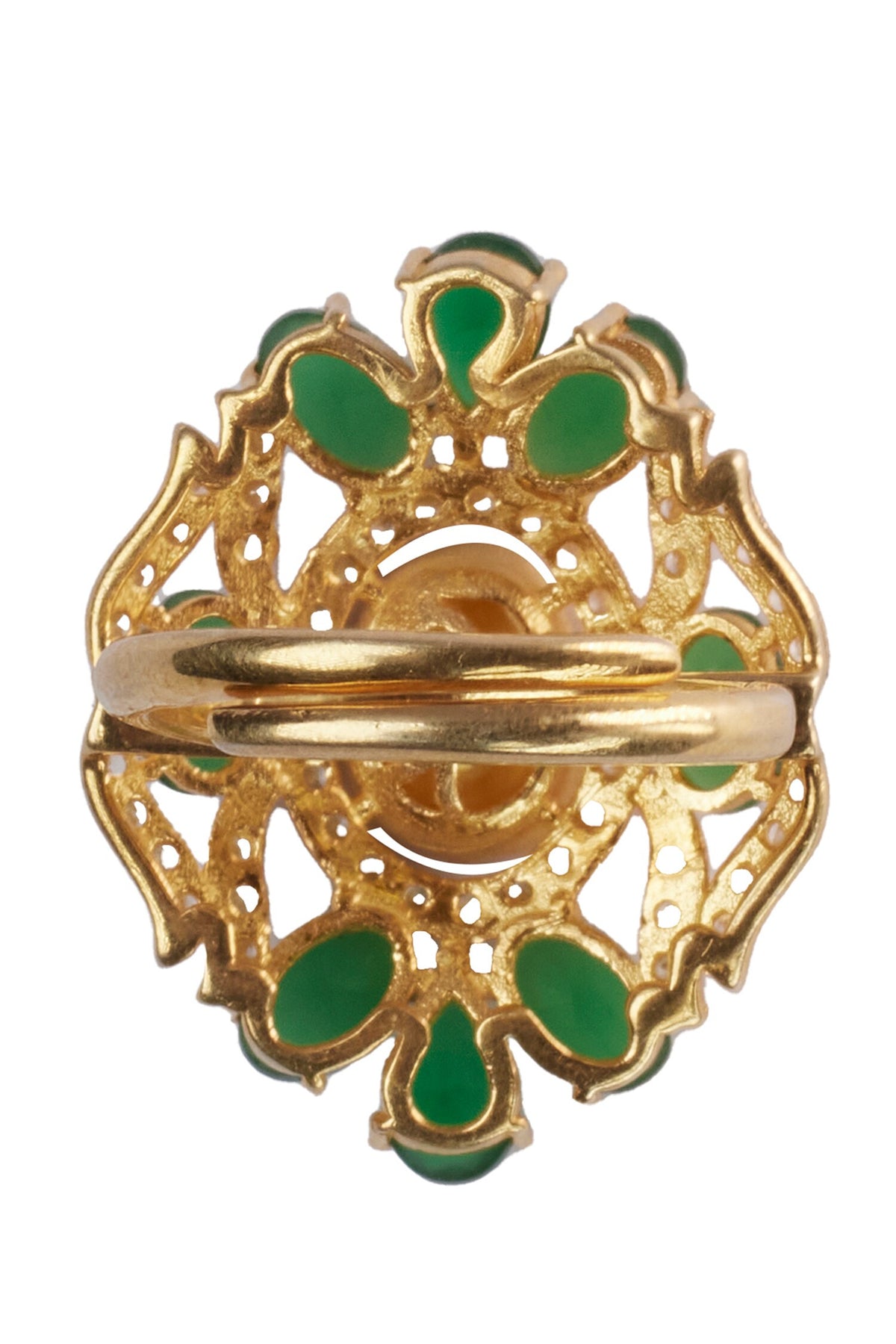 Green Stone Moissanite Polki Ring 