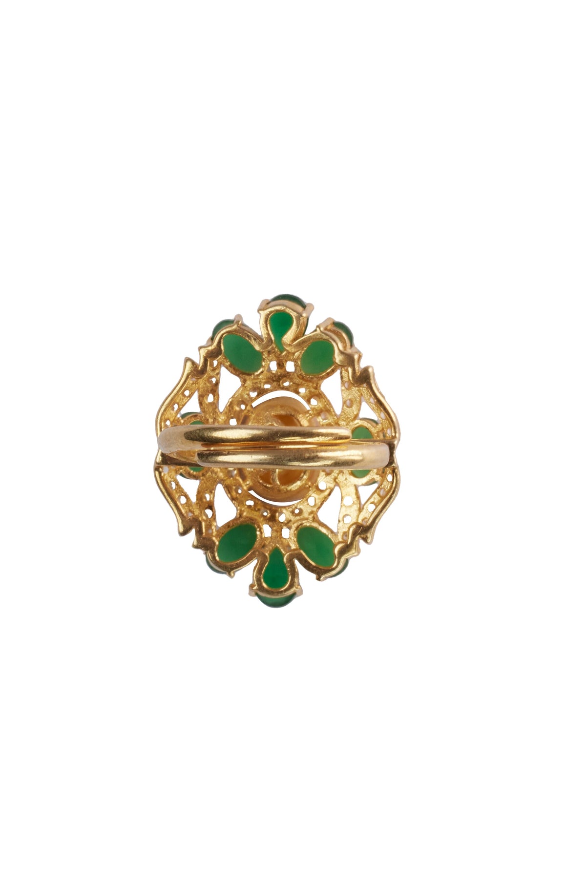 Green Stone Moissanite Polki Ring 