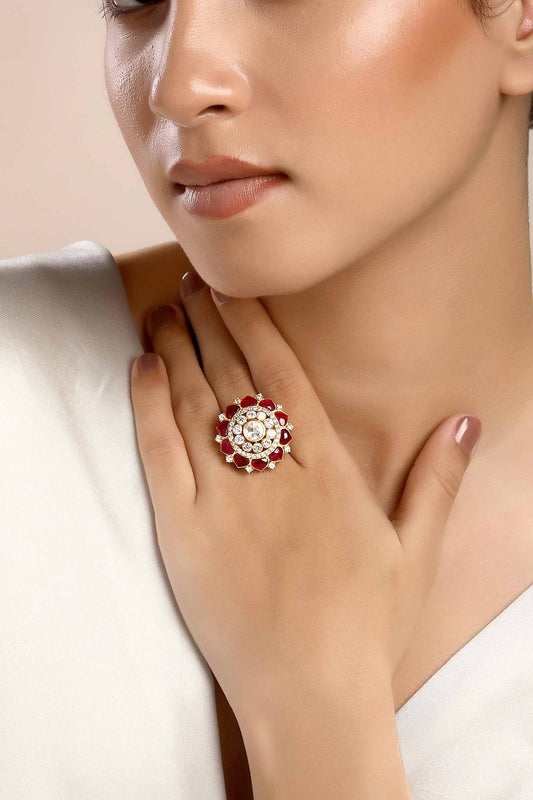 Carmine Moissanite Polki Ring 
