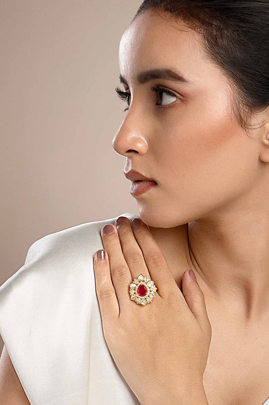 Moissanite Polki Stone Embellished Ring 