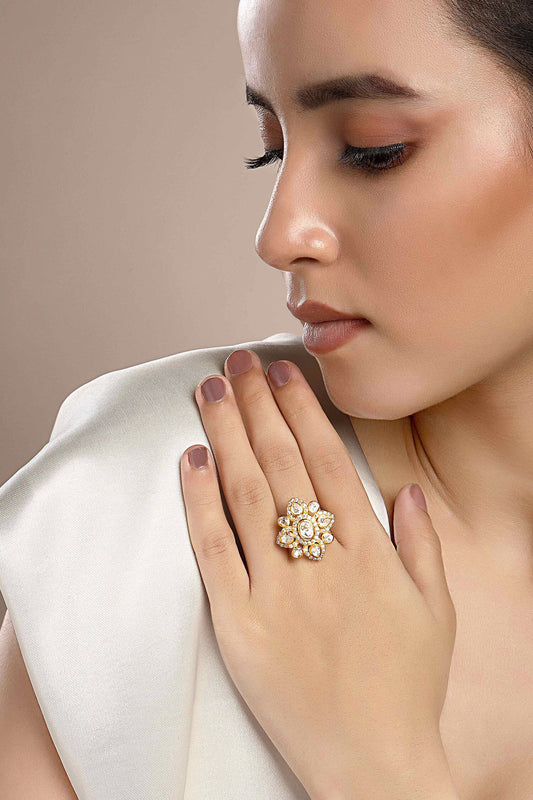 Moissanite Polki Embellished Designer Ring 