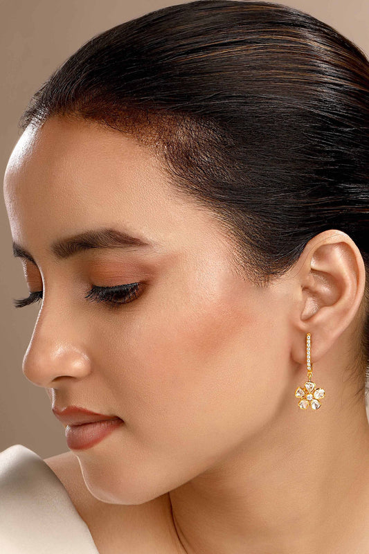 Floral Moissanite Polki Drop Earrings 