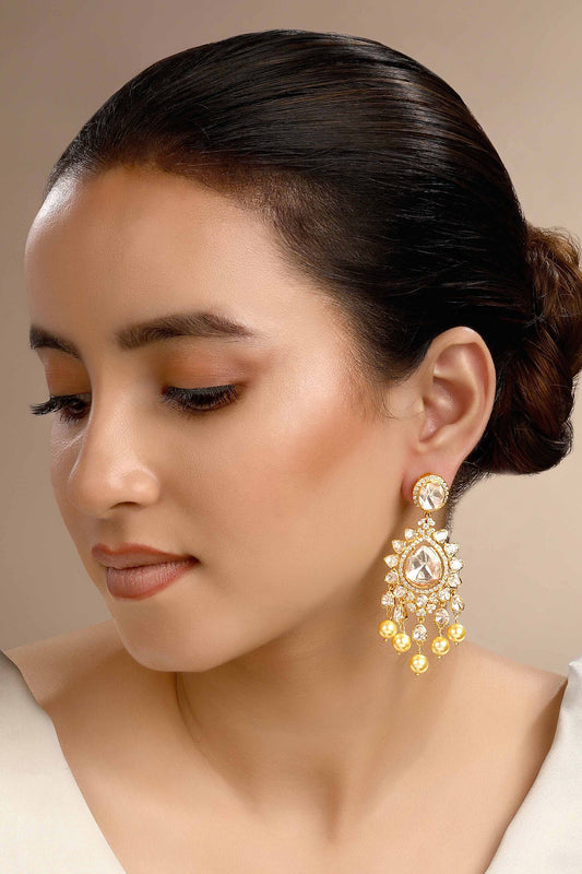 Rhodium Gold Plated Moissanite Polki Earrings 