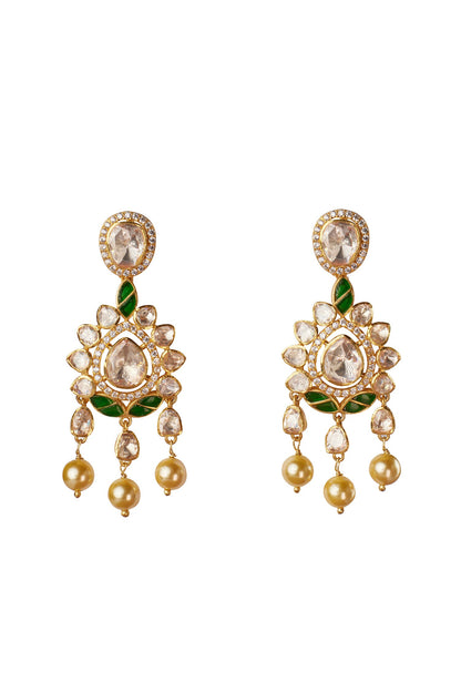 Rhodium Gold Plated Moissanite Polki Earrings 