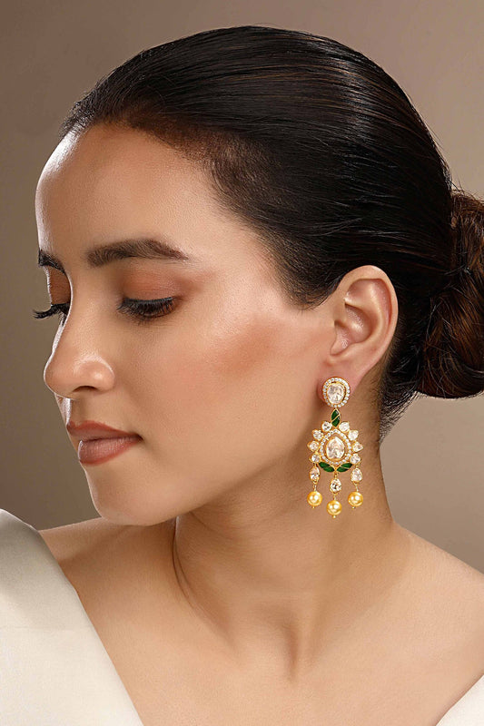 Rhodium Gold Plated Moissanite Polki Earrings 