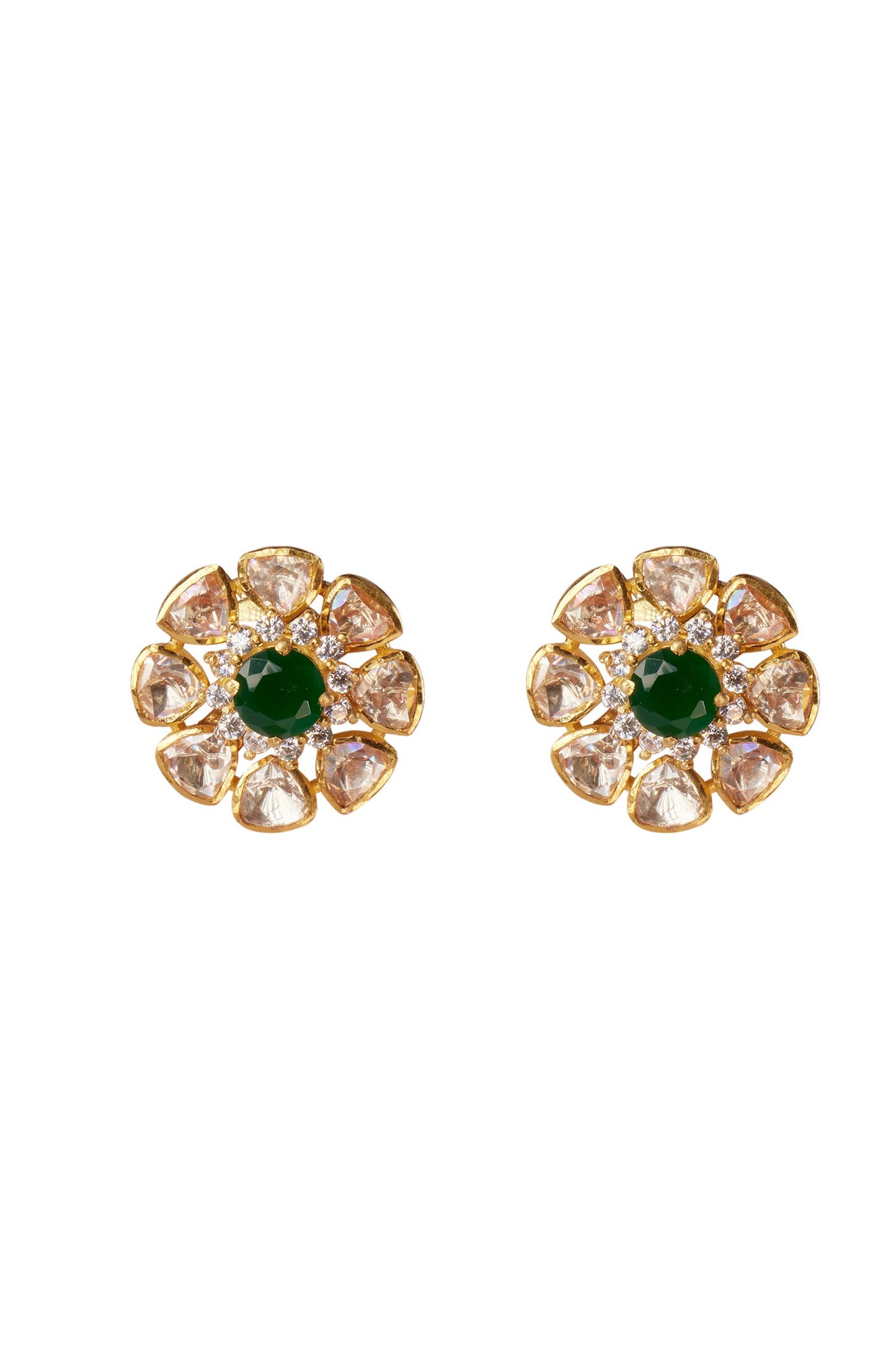 Floral Moissanite Polki Stud Earrings 