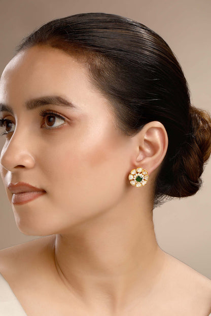 Floral Moissanite Polki Stud Earrings 