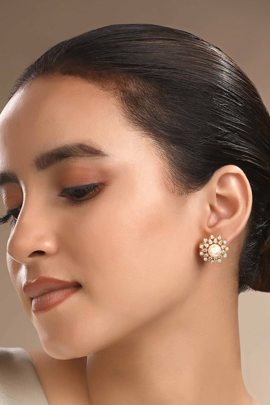 Cubic Zirconia Pearl Stud Earrings 