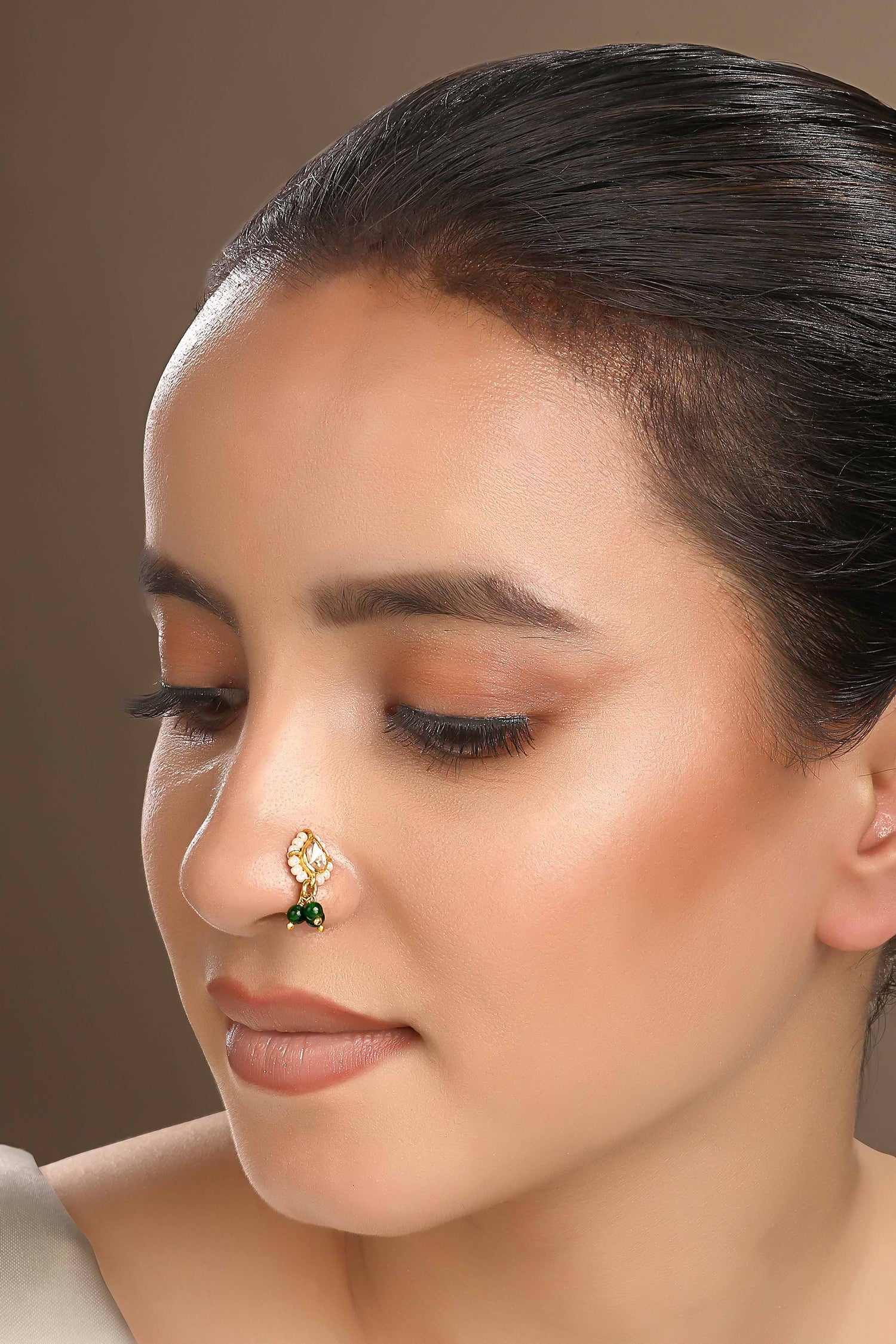 Moissanite Polki Green Stone Nath 