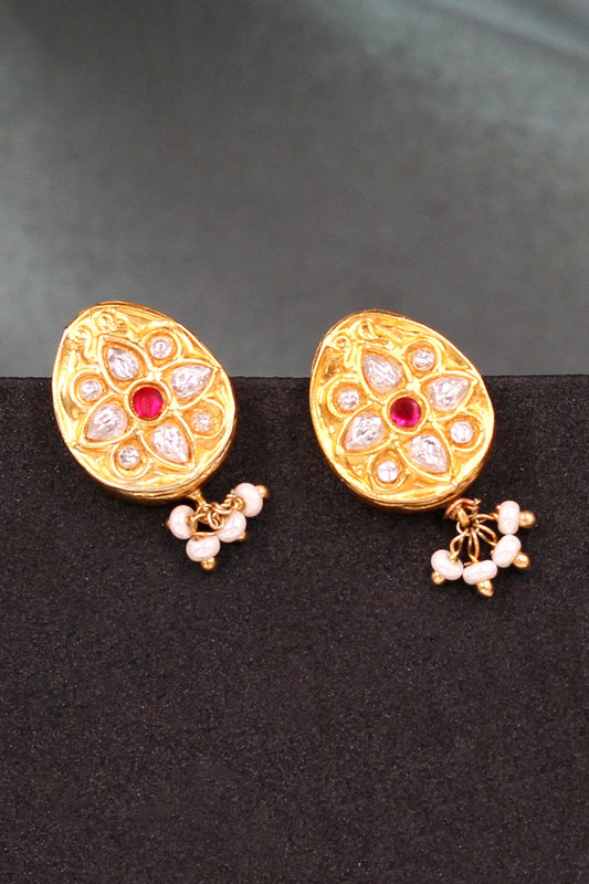 Gold Tone Kundan Drop Earrings 