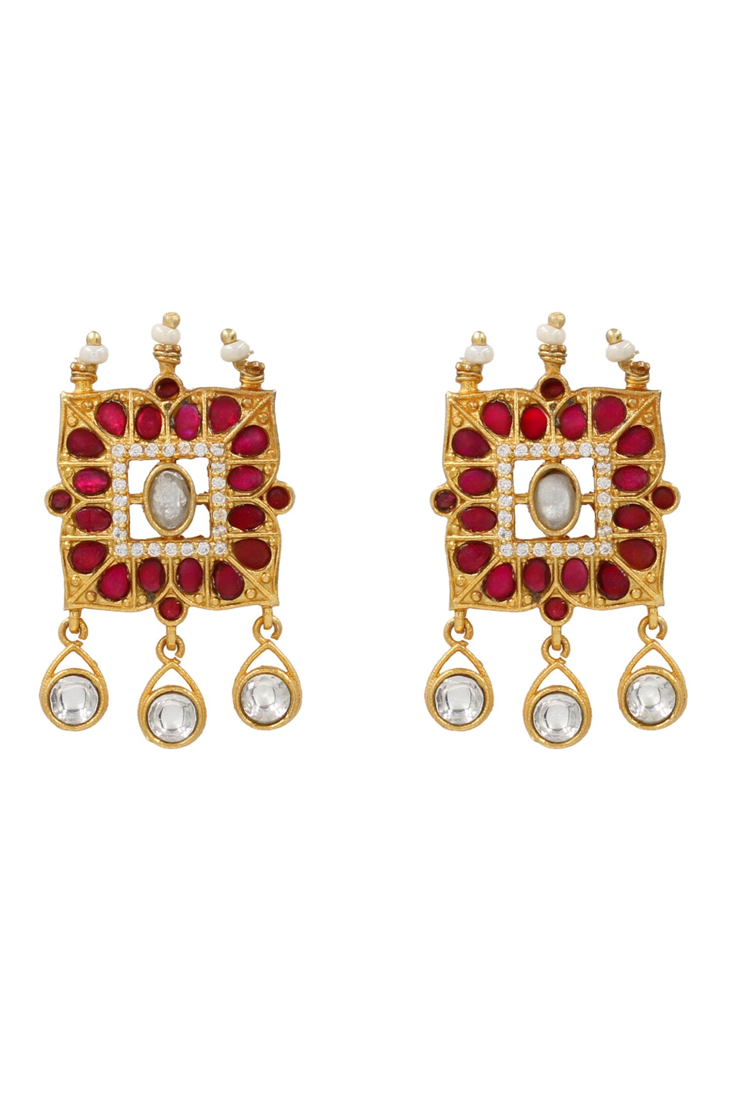 Kundan Drop Earrings with Pink Stones 