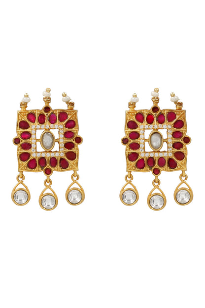Kundan Drop Earrings with Pink Stones 
