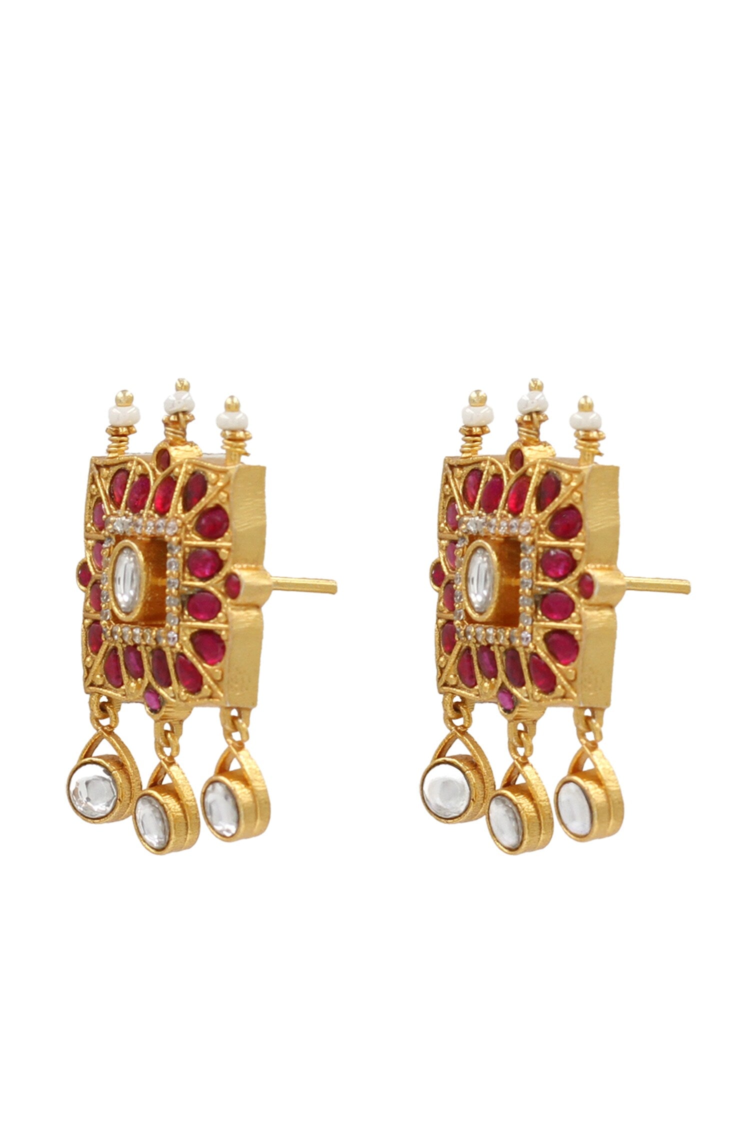 Kundan Drop Earrings with Pink Stones 