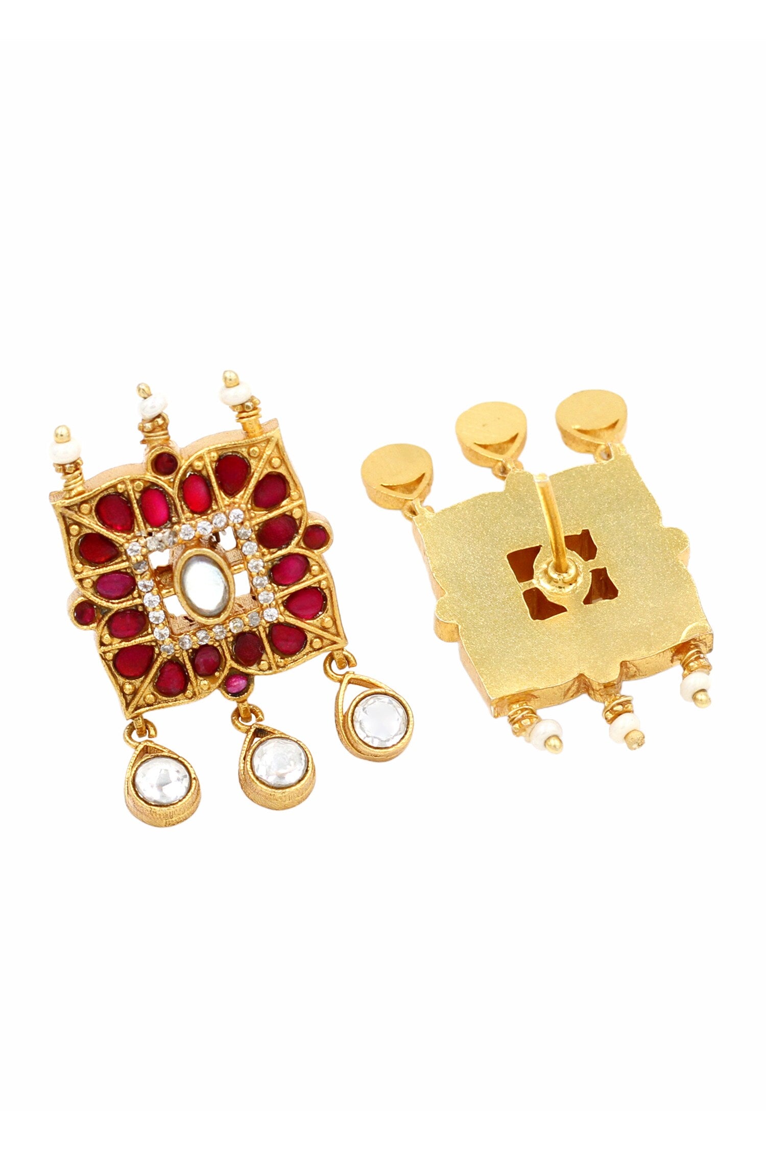 Kundan Drop Earrings with Pink Stones 